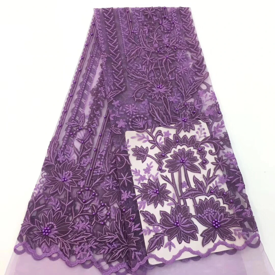 2019 Latest Beaded French Lace Fabric High Quality Nigerian Tulle African For Wedding Purple Material LCD9138A | Дом и сад