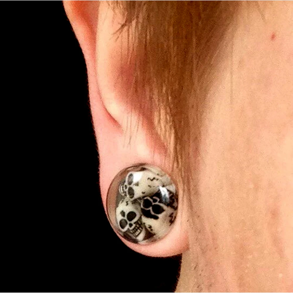 Пара 3D черепов акриловый светится в темноте ушные беруши расширитель для