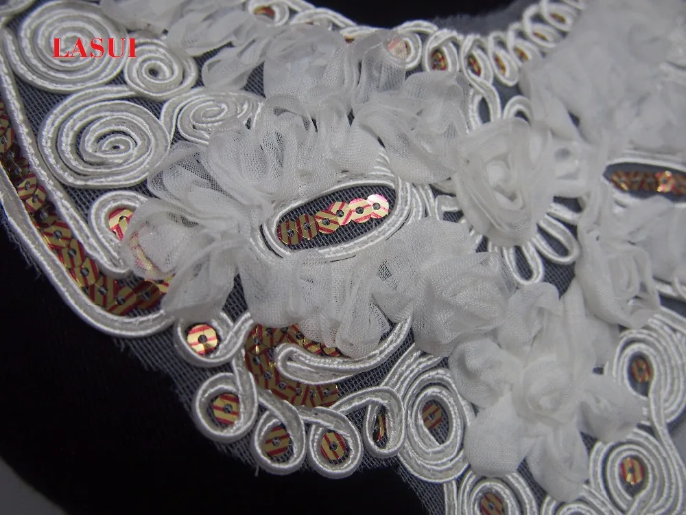 LASUI Изысканные Золотые блестки 3D кружевной воротник белая шифоновая сетка с