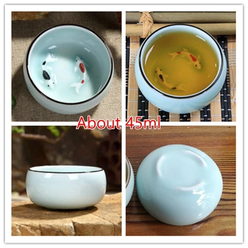Three-leg fish blue Горячая Распродажа китайский чайный набор кунг-фу Лотос пуэр чайные чашки ручная роспись керамика тисненый Дракон пион Карп Золотая рыбка чайные чашки - Цвет: Three-leg fish blue