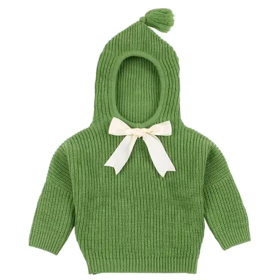 82W418 Green Новинка; Детский свитер для девочек; Детский кардиган с кисточками; вязаная одежда для малышей; осенние свитера для маленьких девочек; пуловер с бантом для малышей - Цвет: 82W418 Green