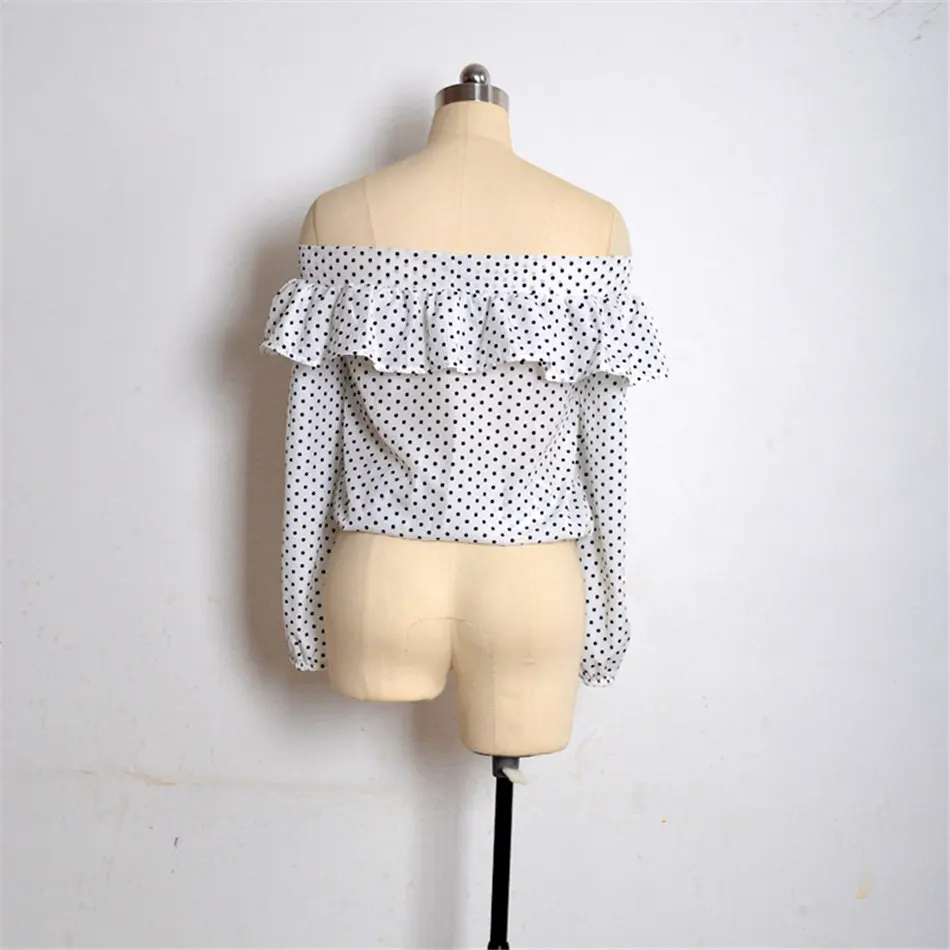 2018 New Fashion Polka Dot Bow Ruffle Off Shoulder Women Blouse Summer Sexy Elegant Tops Shirt blusa |