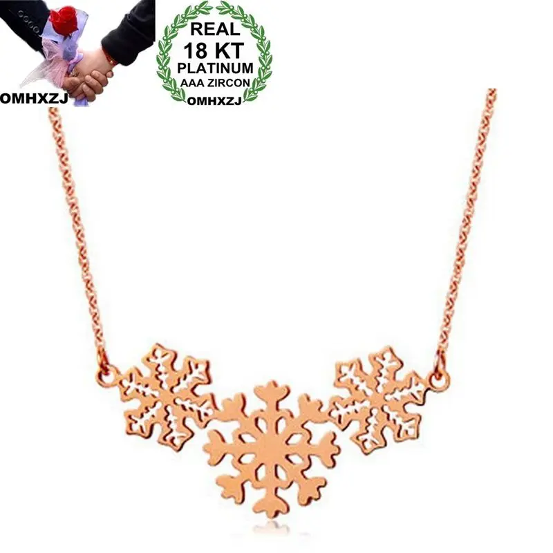 

OMHXZJ Wholesale Personality Fashion OL Woman Girl Party Wedding Gift Rose Gold Snowflake 18KT Rose Gold Pendant Necklace NC127
