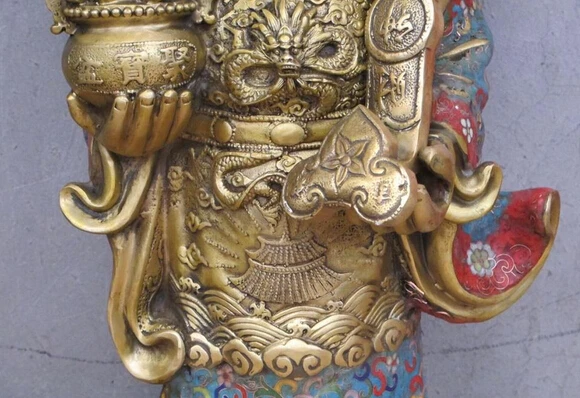 huij 006415 20&quotChinese Bronze Cloisonne folk religion dragon God of Wealth Bi Gan Statue | Дом и сад