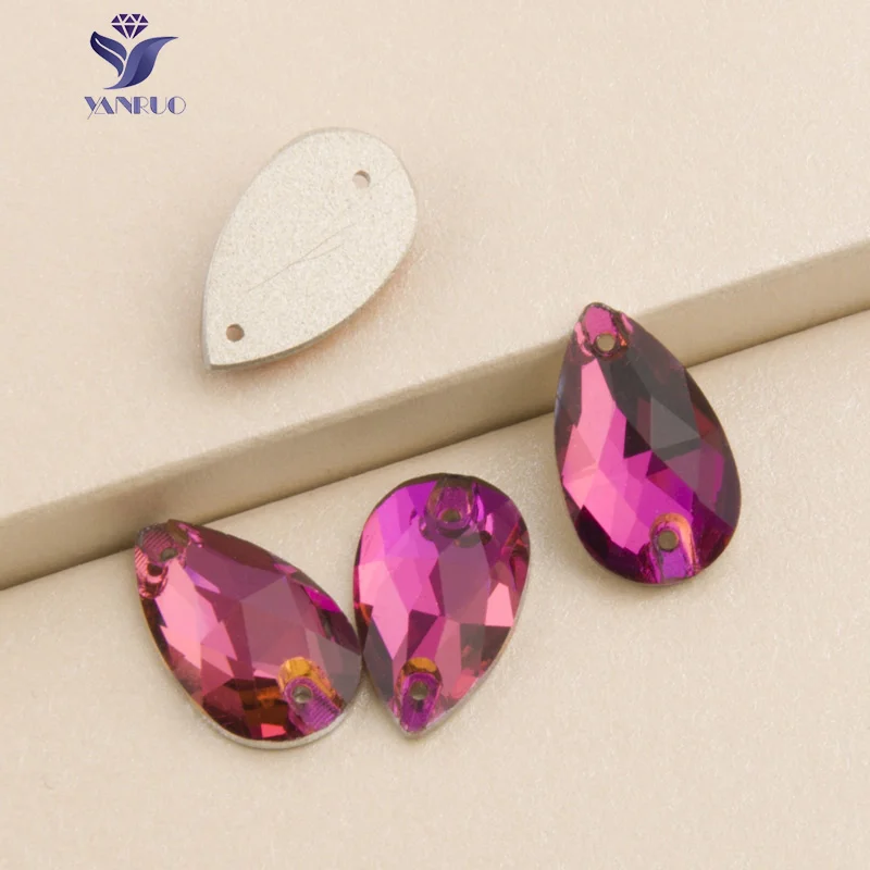 Fuchsia YANRUO 3230 капля фуксия стекло Кристалл пришить камни слеза Стразы в виде капли Flatback шитье стразами ремесло для одежды - Цвет: Fuchsia
