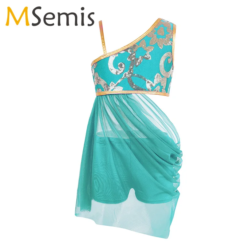 Балетное платье для девочек 2 шт. гимнастическое трико топ на одно плечо открытый