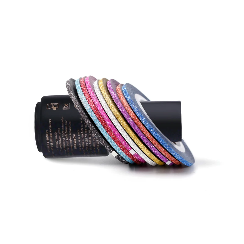 ROSALIND 10 Rolls Matte Glitter Nail Striping Tape Set 2mm Line Multi Color Tool Art Transfer Sticker Decals Kit | Красота и здоровье