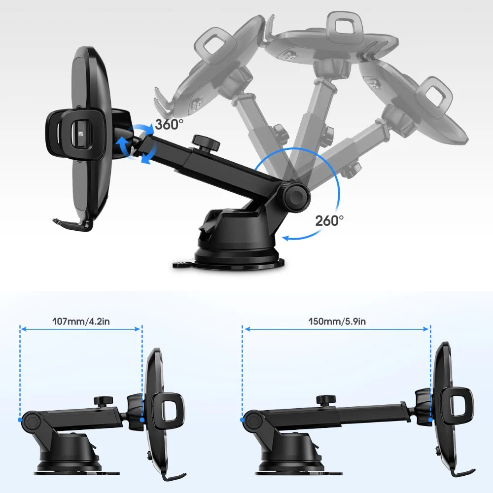 Mpow Dashboard Car Mount Holder Universal Windshield Car Stand Holder With 2 Suction Levels And Washable Gel Pad For iPhone
