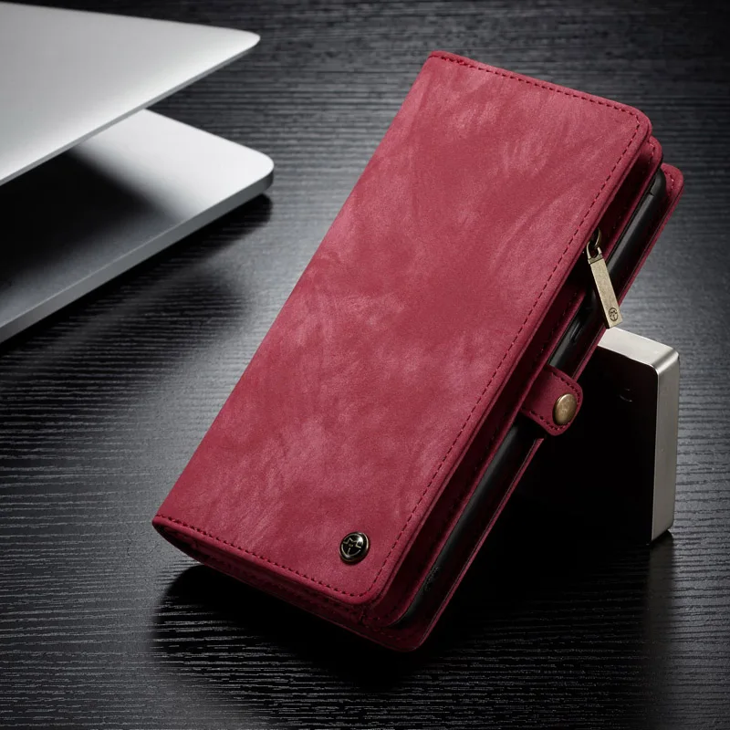 Red Чехол-Кошелек CaseMe для samsung Galaxy Note 9, Роскошный многофункциональный чехол из натуральной кожи на молнии с подставкой, 2 в 1, откидной кожаный чехол Note9 - Цвет: Red