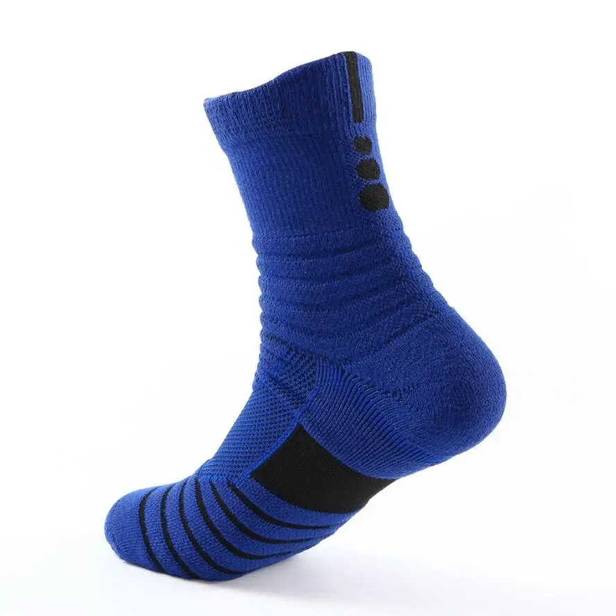blue middle cut 1 пара, мужские термальные спортивные носки, хлопковые, для велоспорта, баскетбола, бега, зимние, походные, баскетбольные, теннисные, лыжные, мужские, велосипедные, Нескользящие, для катания на лыжах - Цвет: blue middle cut