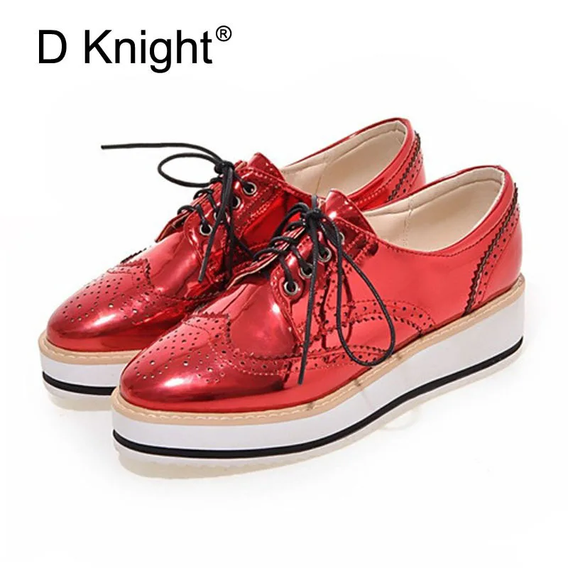 Броги с металлическим серебряным черным золотым красным цвета женские