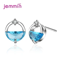 jemmin korean style dedicate women gemetric stud earrings blue white cubic zircon earrings bijoux femme wholesale