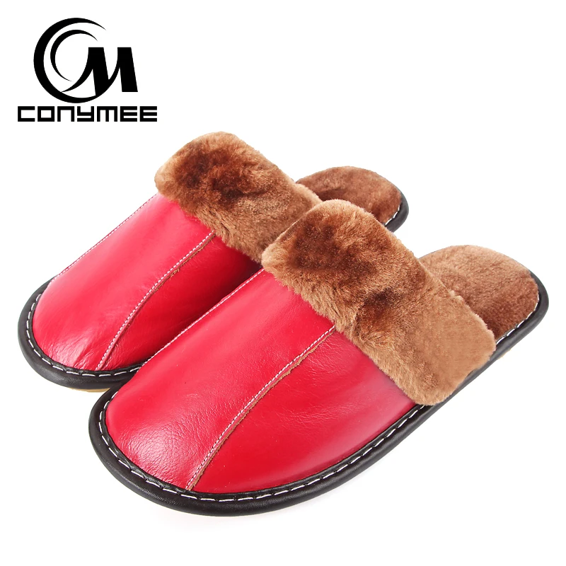 CONYMEE/женские тапочки 2018 зимняя обувь из натуральной кожи женские домашние Pantuflas