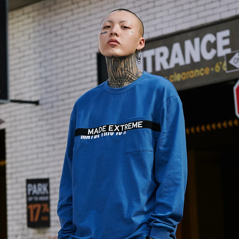 Мужская футболка с длинным рукавом карман Harajuku уличная 2019 Лето Весна Хип Хоп