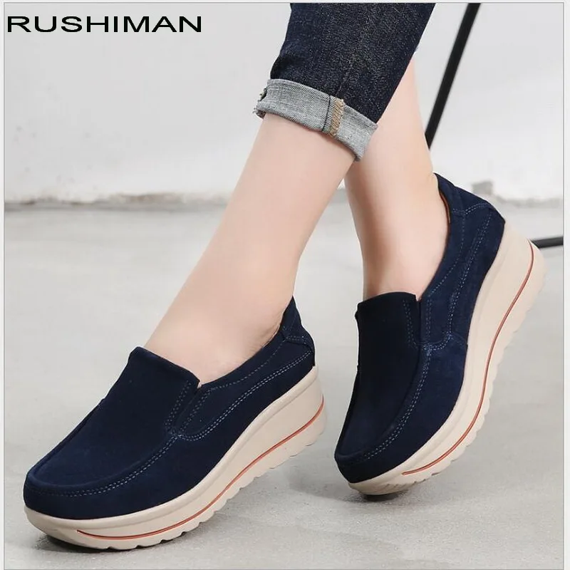 RUSHIMAN Autumn Women Flat Platform Loafers Ladies Elegant Genuine Leather Moccasins Shoes Woman Sneakers Shoes