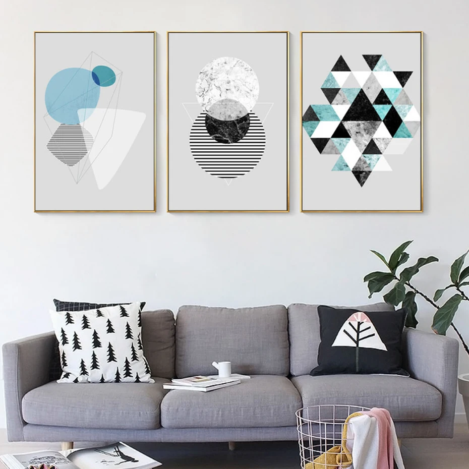 

Абстрактные геометрические картины на холсте, современные плакаты и принты, скандинавские настенные картины для детей, гостиной, домашний ...