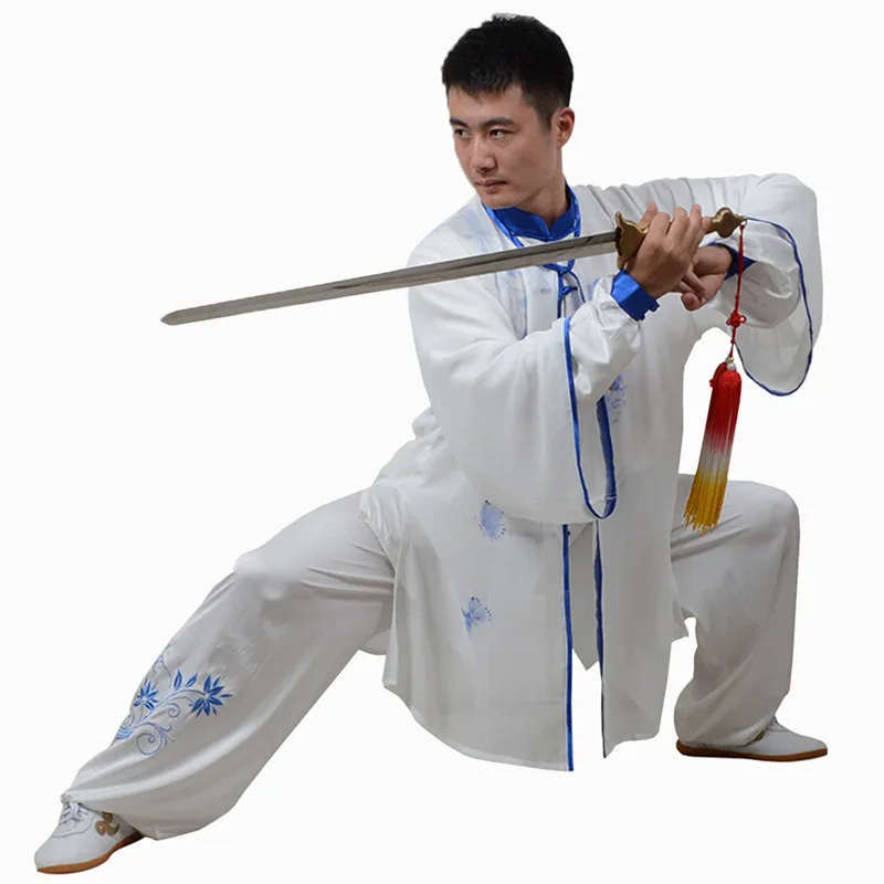 

Индивидуальные наборы Tai Chi вышитые цветы стрейч искусственный шелк Женская утренняя одежда для упражнений кунг-фу