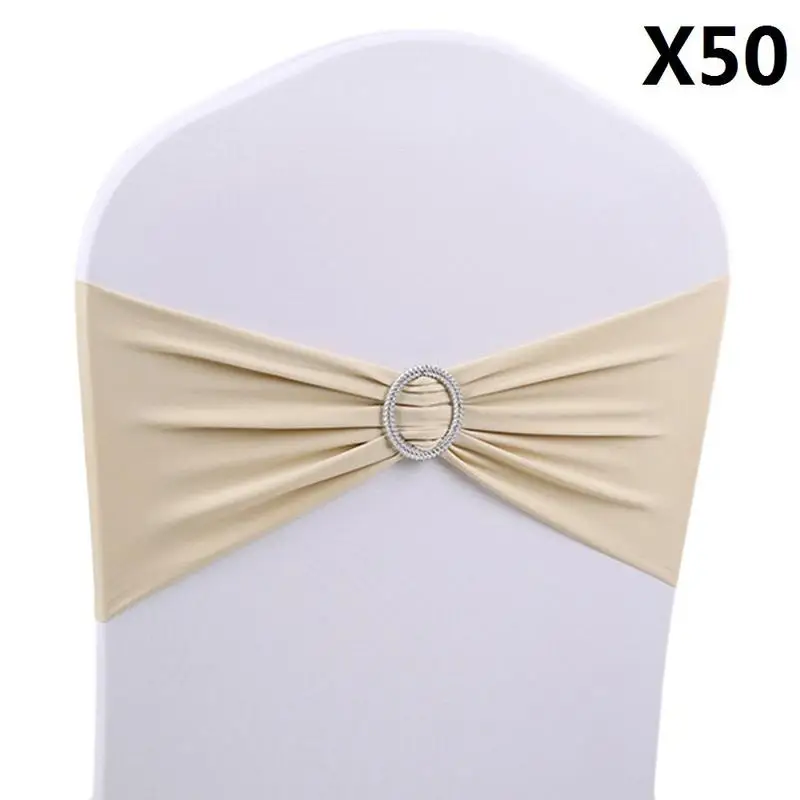 50pcs champagne 50 шт./лот спандекс стрейч чехол для свадебного стула лента с пряжка со стразами пояса для свадебного декора банкетные украшения с бантом - Цвет: 50pcs champagne