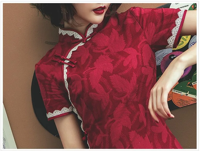 Sheng Coco/хлопковое модное платье с кружевной подкладкой летнее шанхайское Ретро Темно-красное Новое китайское платье Qipao Vestido
