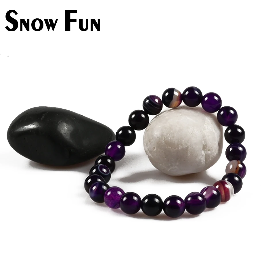 Женский браслет с фиолетовыми полосками и круглым бисером Snow Fun 8 мм простой стиль