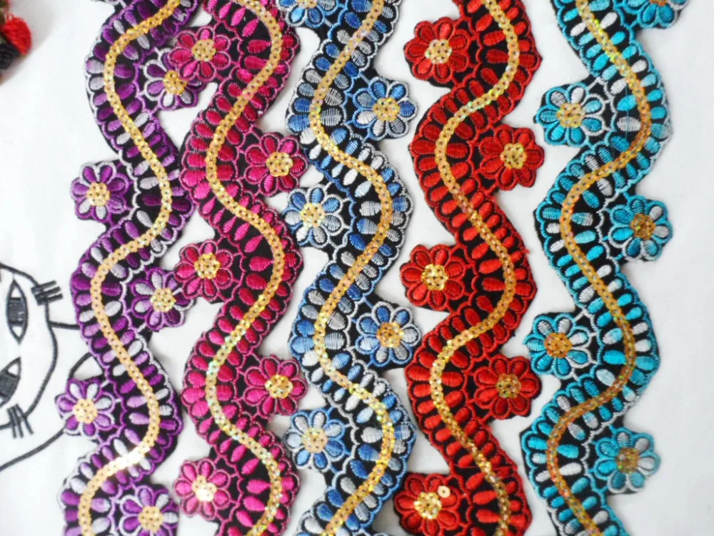 

5.8cm muti color iron on sequins applique embroidery trimming waves patch for dress accessories flower applique home decoration