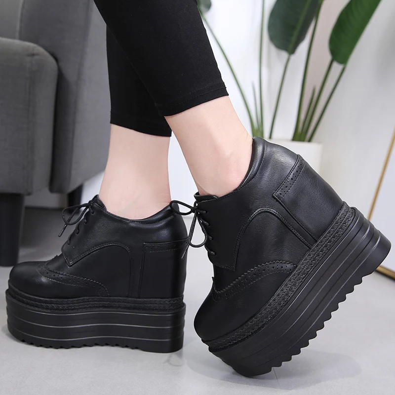 

Fashion Women Shoes 15cm High Heels Sewing Round Toe Platform Shoes For Party Outerwear Lacing Ladies Pumps 2020 New Spring