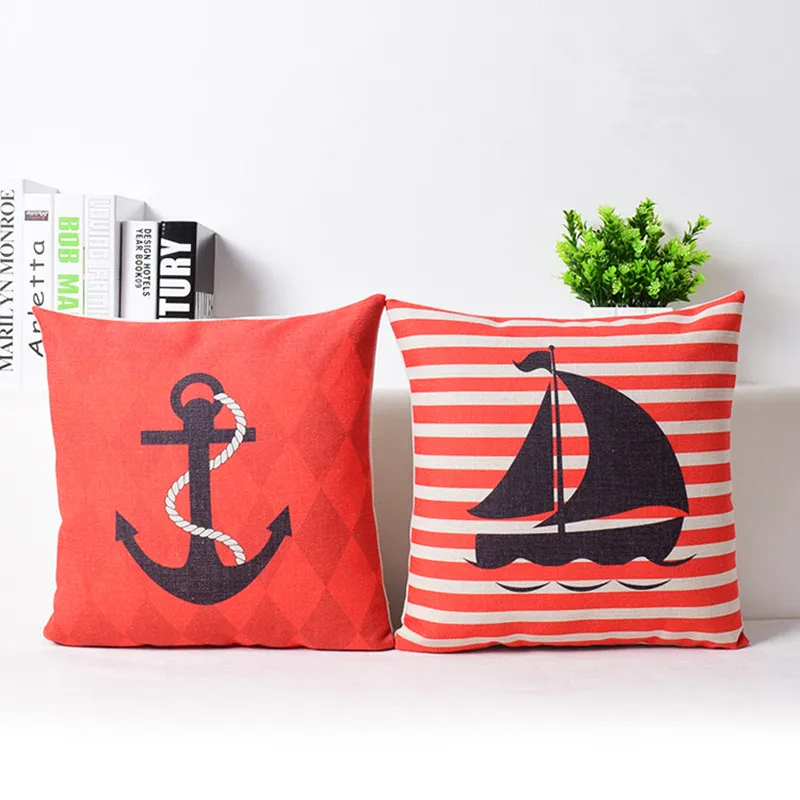 Модный декоративный чехол для подушки в морском стиле с изображением парусника