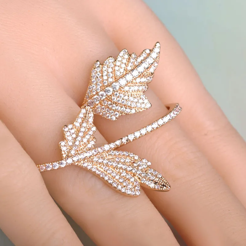 Индия Роскошные Листья Циркон Двойные Кольца Перста Для Женщин Большой Широкий