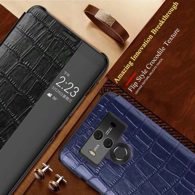 Чехол с крокодиловой текстурой p20pro для huawei P20 mate 10 20 Pro Lite, смарт-чехол с окошком для просмотра, роскошный чехол из натуральной кожи
