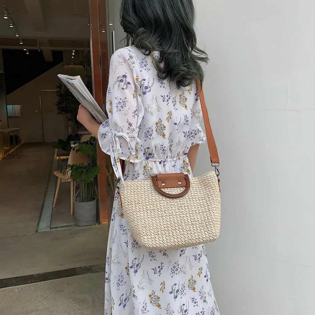 Винтажные соломенные сумки повседневные Простые с витым декором женская сумка