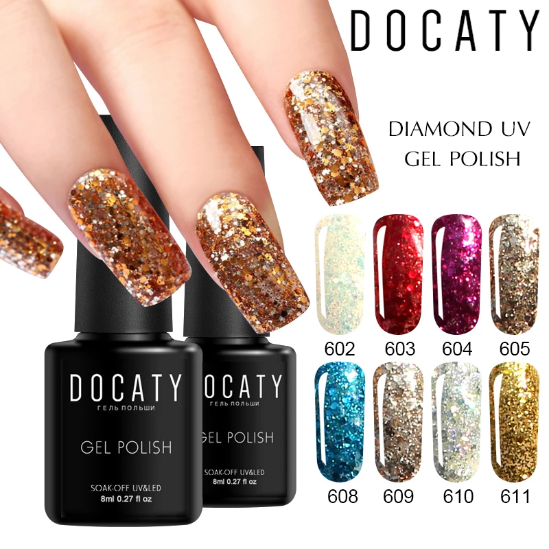 Docaty 20 разноцветный Гель лак для ногтей Алмазный Сияющий УФ светодиодный гель