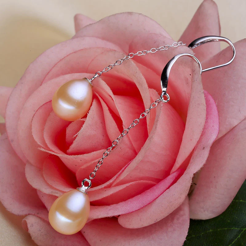 Classical Elegant Women long Earrings Freshwater Pearl 925 sterling silver Wedding Bridal Jewelry with Gift Box | Украшения и
