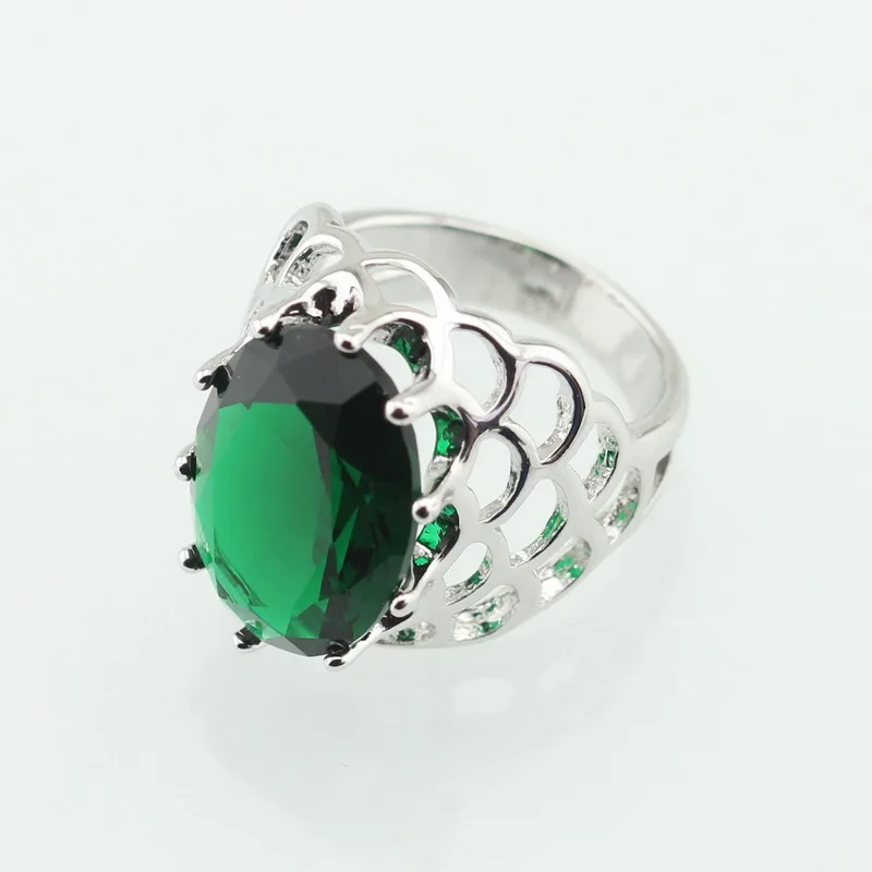 WPAITKYS Huge Oval Green Cubic Zirconia Silver Color Ring For Women Distinctive Crystal Jewelry Size 6 7 8 9 10 Free Gift Box | Украшения и