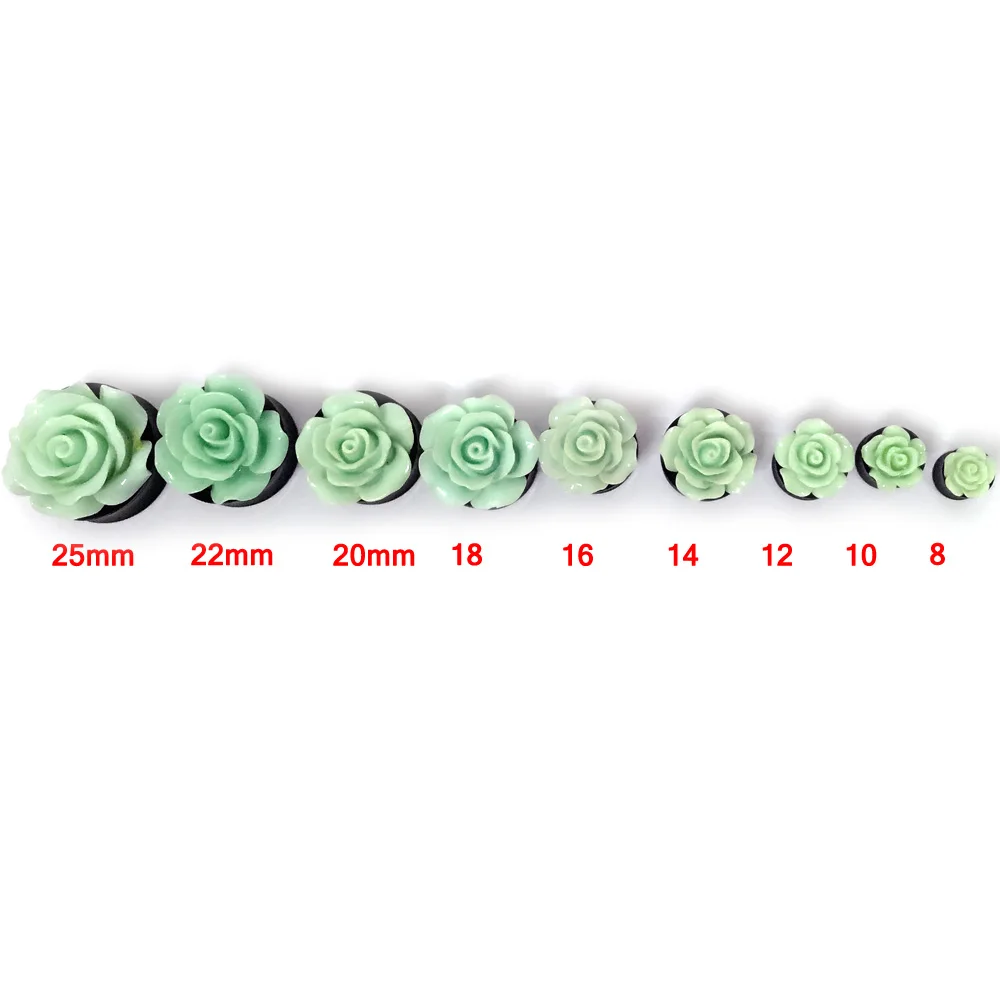 Green Rose Flower Alisouy 1 пара милый красивый 3D розовый акриловый цветок ушной разъем туннель расширитель уха пирсинг тела ювелирные изделия для девушек леди - Окраска металла: Green Rose Flower