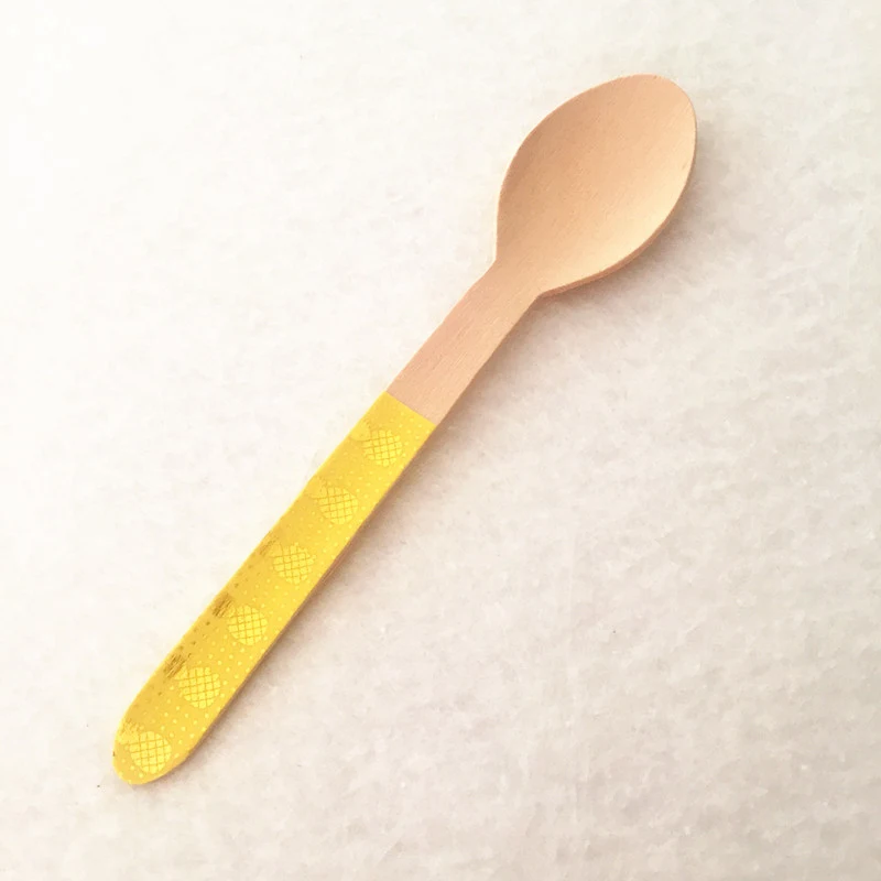 Yellow Spoon 36 шт. набор деревянных столовых приборов фольга розовая с золотым ананасом в горошек ложка нож ложка посуда для девочек День рождения Свадебные принадлежности - Цвет: Yellow Spoon
