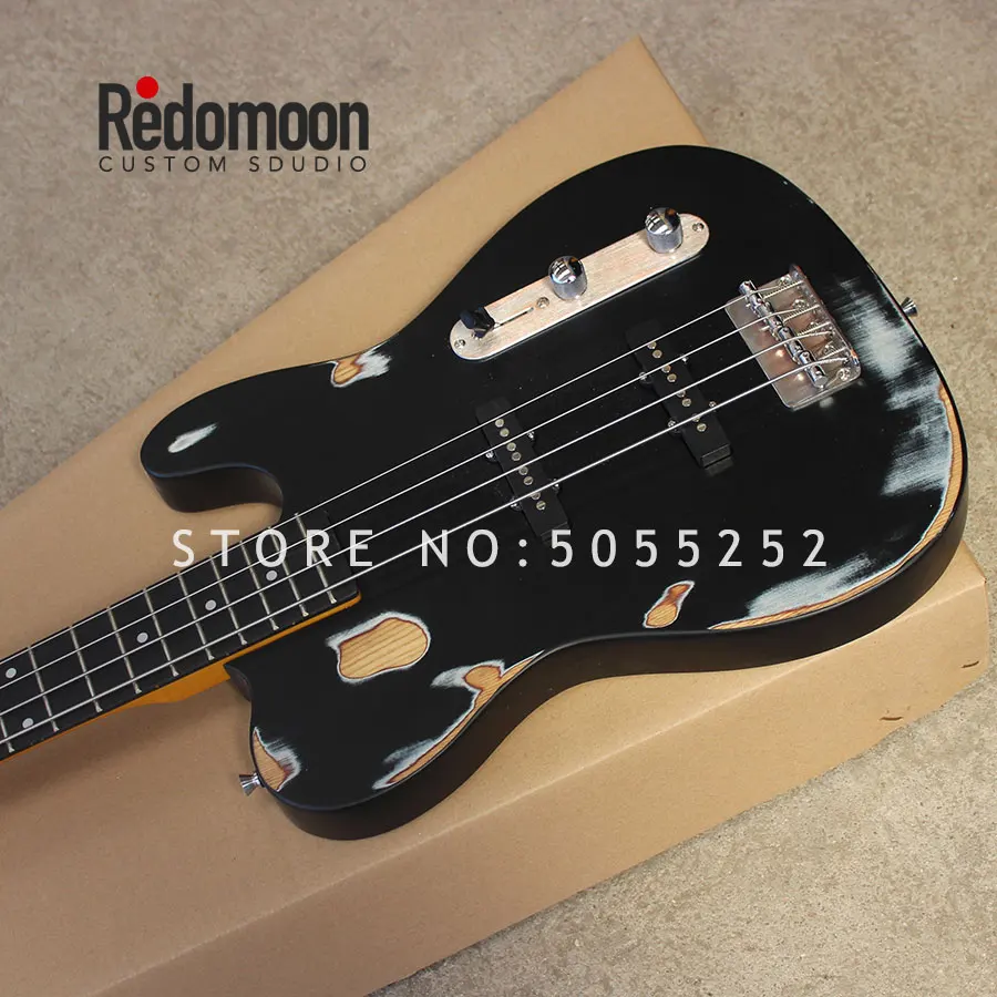 Заводская 4 струны TELE bass ebony гриф электрическая бас гитара с ретро краской музыкальный инструмент магазин