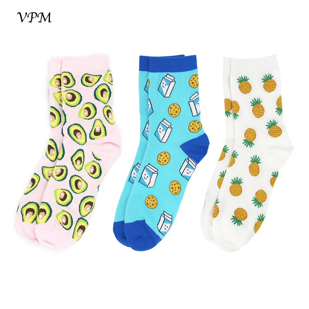 VPM 3 пар/лот женские короткие носки стандартной длины с красочными фруктами
