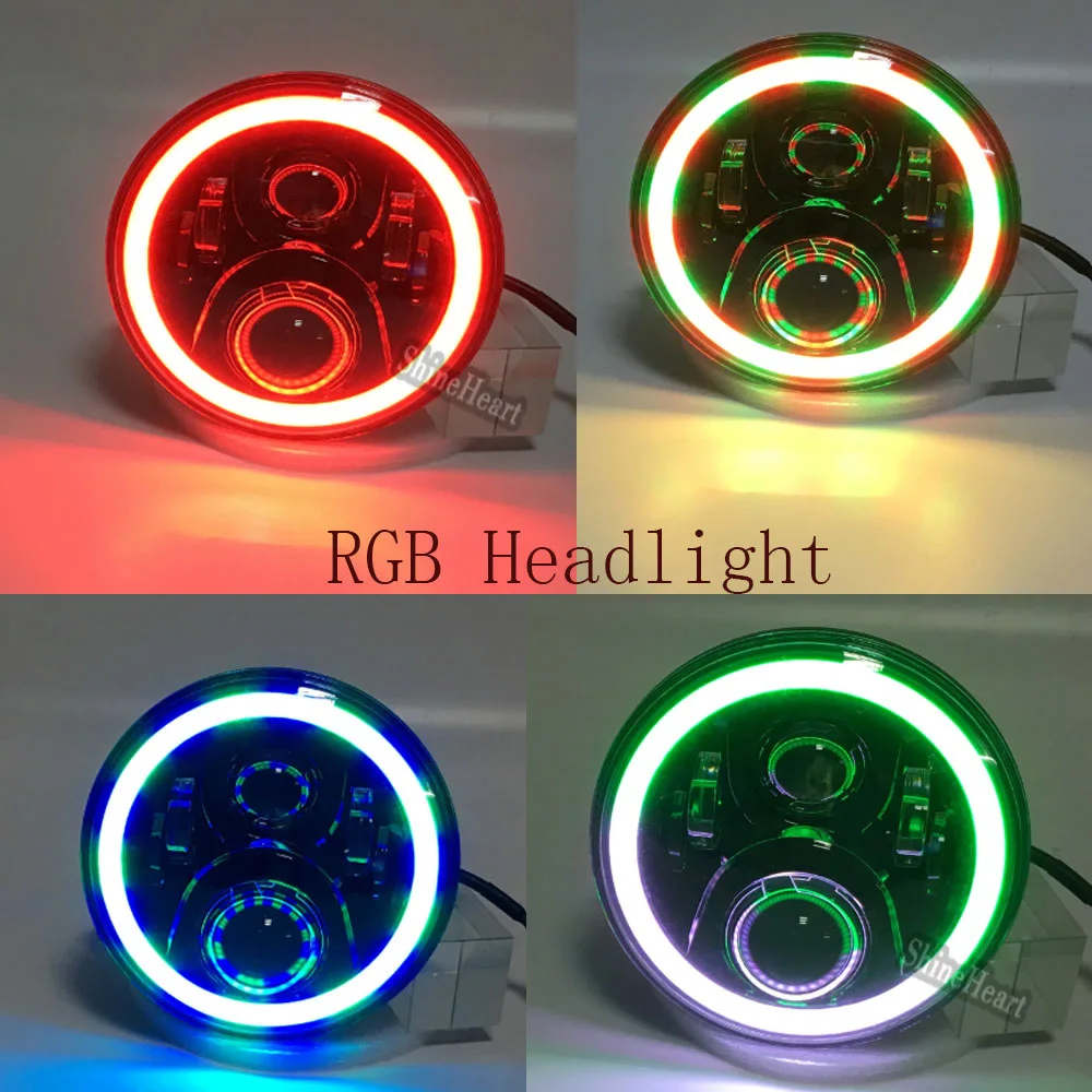2018 2 шт круглые 7 дюймовые Автомобильные светодиодные мигающие RGB цветные фары 50
