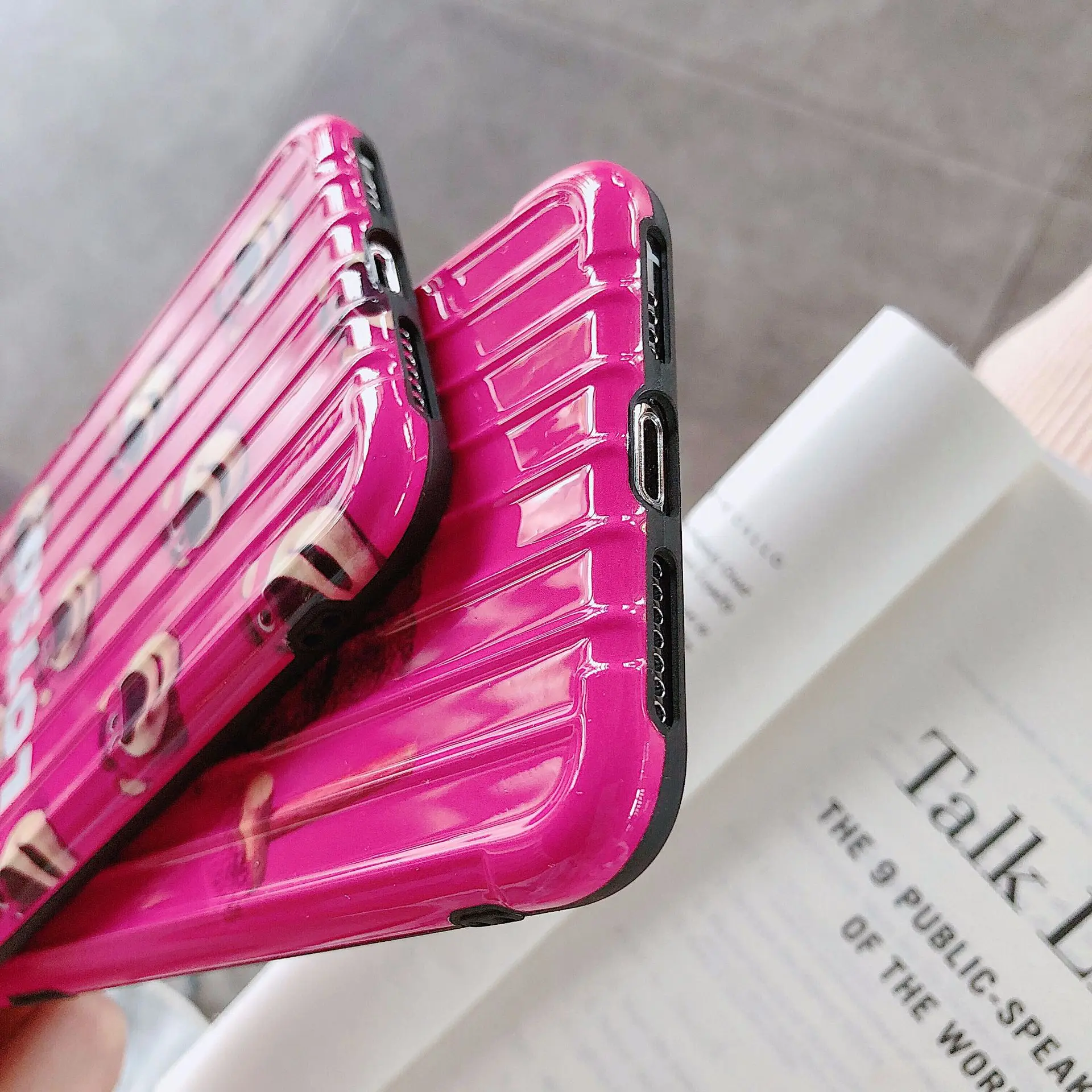 Luxury Glossy IMD Soft Silicone Cover for iPhone case 7 8 Plus X 10 XS Max XR 6 6S Cute Cartoon Strawberry bear Hot Pink Let go |