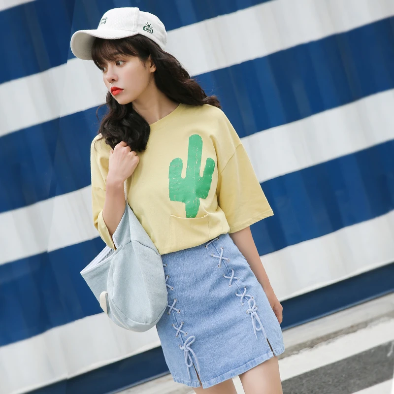 Watialady 2017 Новое Лето Промывают Женщин Юбки Джинсовая Юбка-Карандаш Крест Высокой