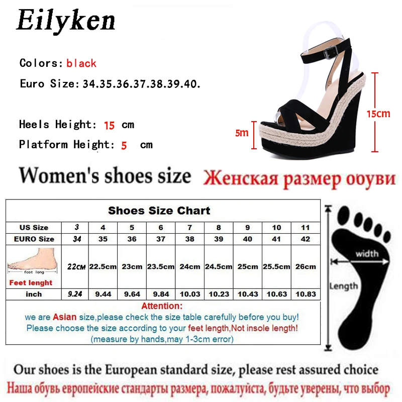 Eilyken/модные женские летние босоножки; босоножки на танкетке с пряжкой и ремешком для отдыха; обувь на танкетке и высоком каблуке 15 см