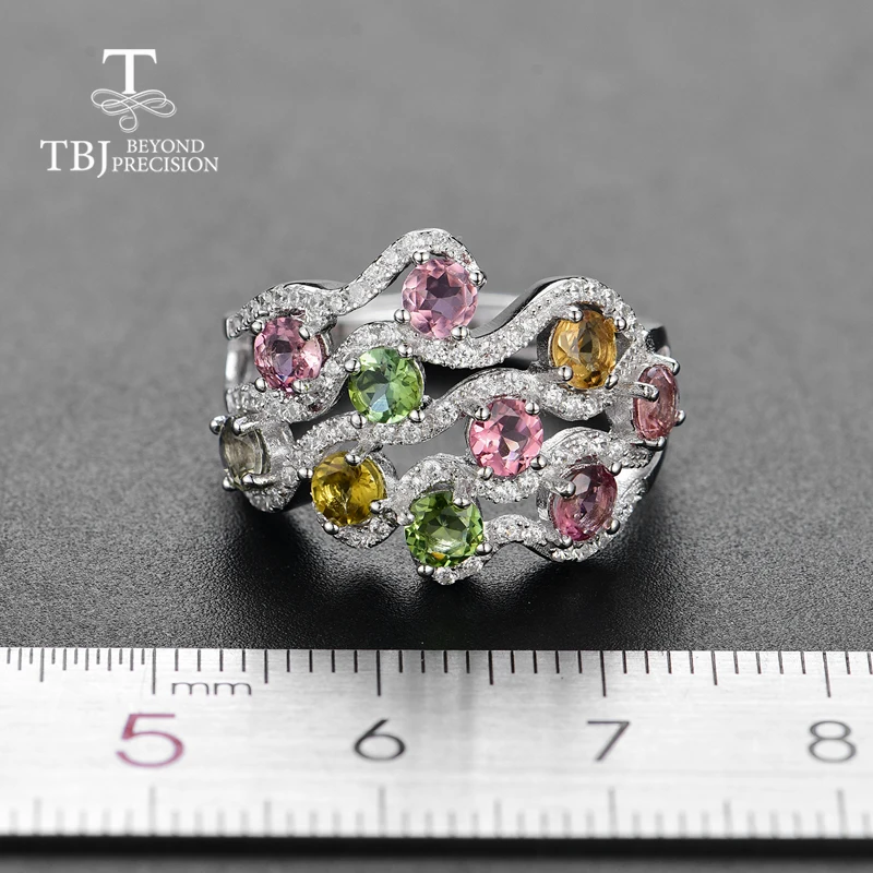 TBJ разноцветный турмалиновый кольцо с натуральным драгоценным камнем простой