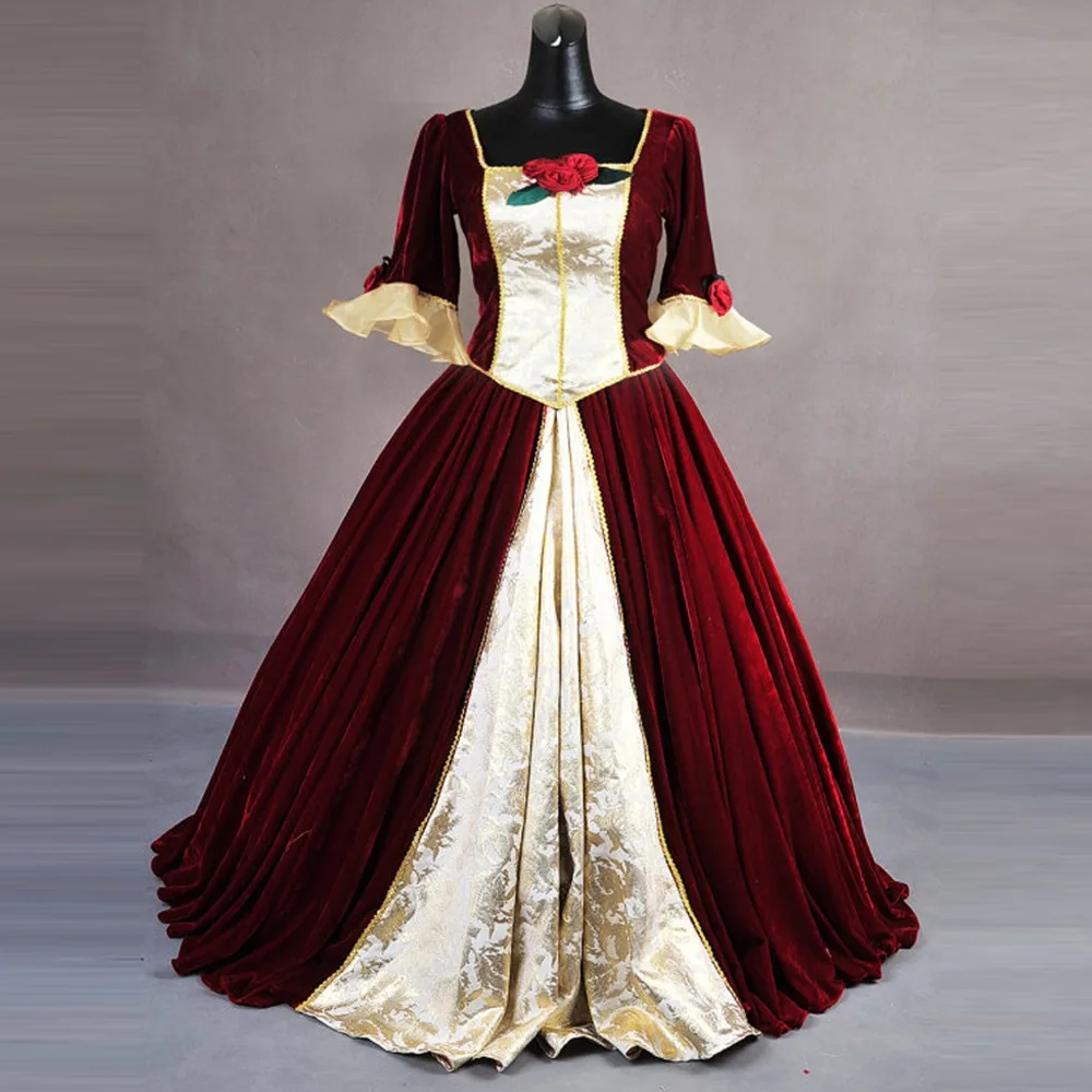 

Beauty and the Beast cosplay Bella Costume for adult Halloween Costumes for women Bella princess Costume red long party dress