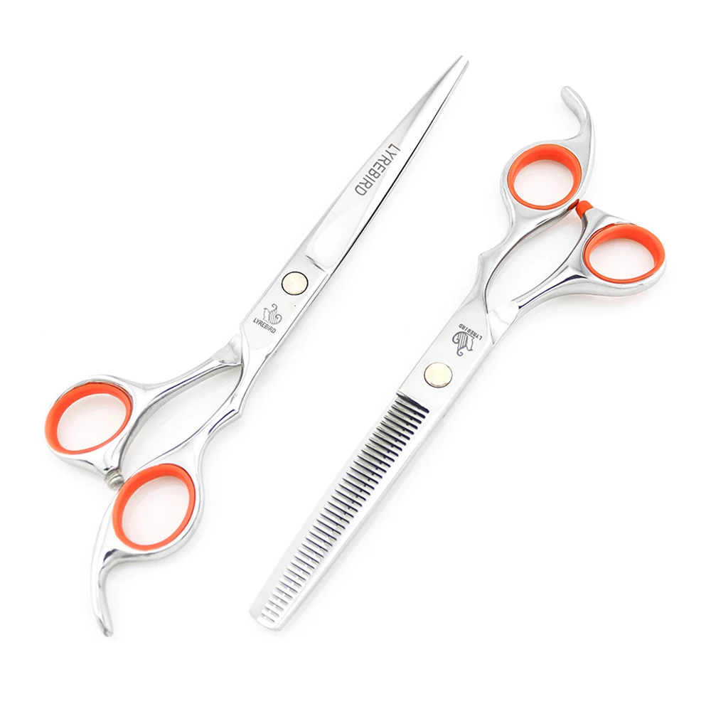 Silvery set Ножницы для стрижки волос 7 дюймов+ истончение 6,5 дюймов LYREBIRD Серебристые ножницы для ухода за собакой золотой винт имя клиента Новинка - Цвет: Silvery set