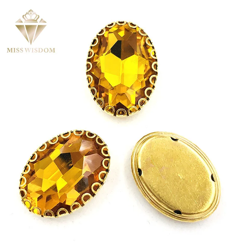 

Grold yellow oval glass crystal sew on rhinestones gold bottom lacy shape claws 6X8/8X10/10X14/13x18mm Diy clothing accessories