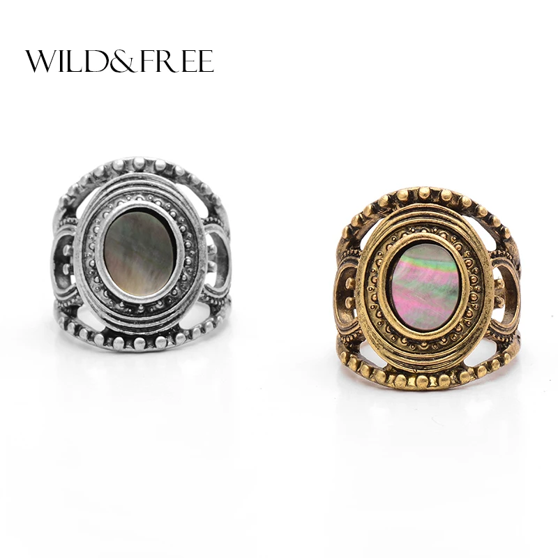Wild & Free Ретро широкое кольцо ювелирные изделия с натуральная раковина тибетский