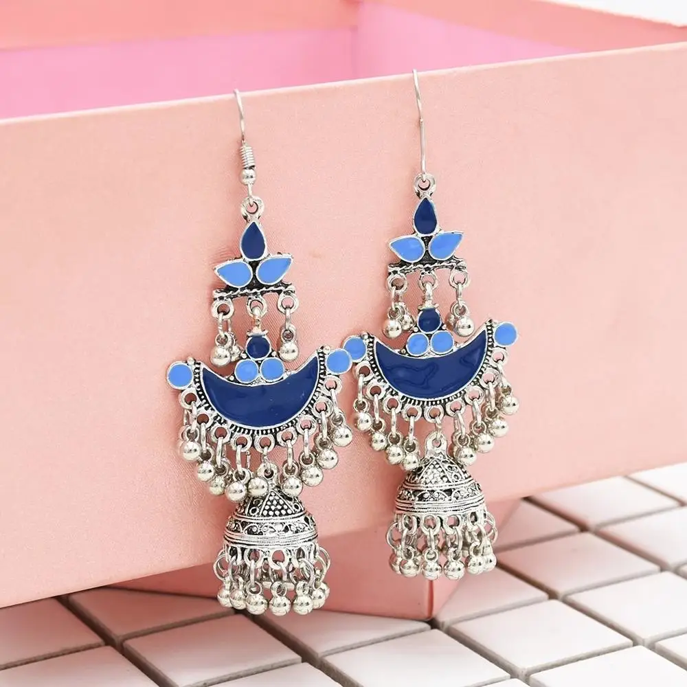 Цветные длинные серьги с кисточками и колокольчиками индийские Jhumka для женщин