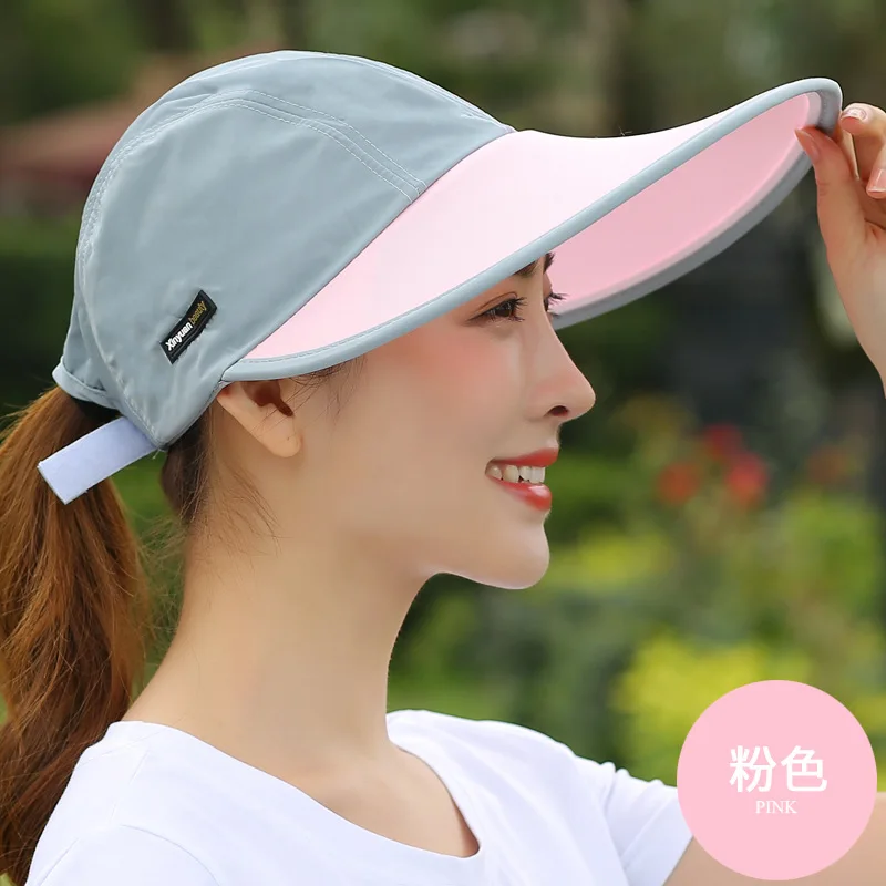 Sunhat женская летняя Солнцезащитная складывающаяся уличная теневая Кепка для лица с широкими полями шапочка на День святого Валентина пляжная кепка - Color: pink colour