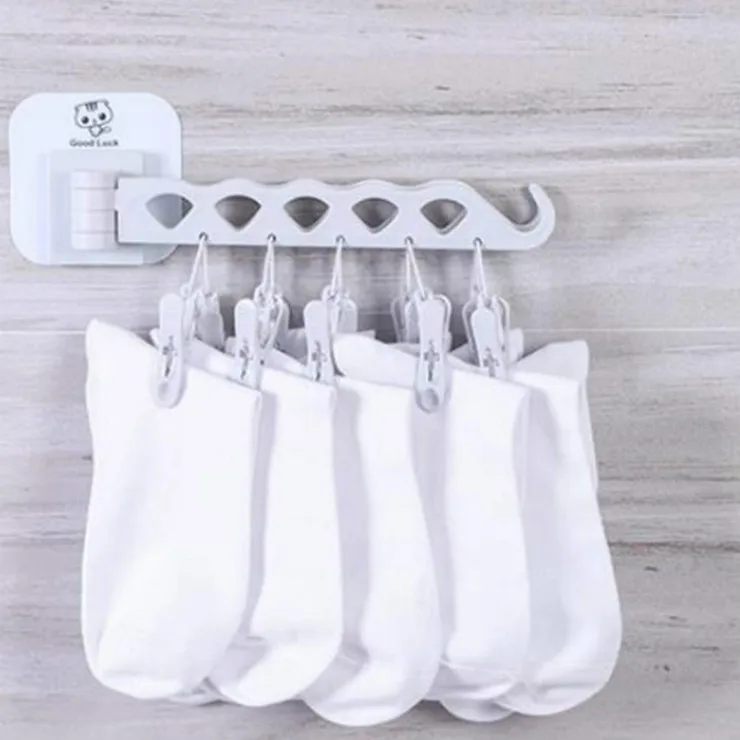 4 Pcs Rotatable Double Rod Underwear Socks Clip Creative Wall Hanging 10 Folding Drying Rack Clothes (Mixed Color) |