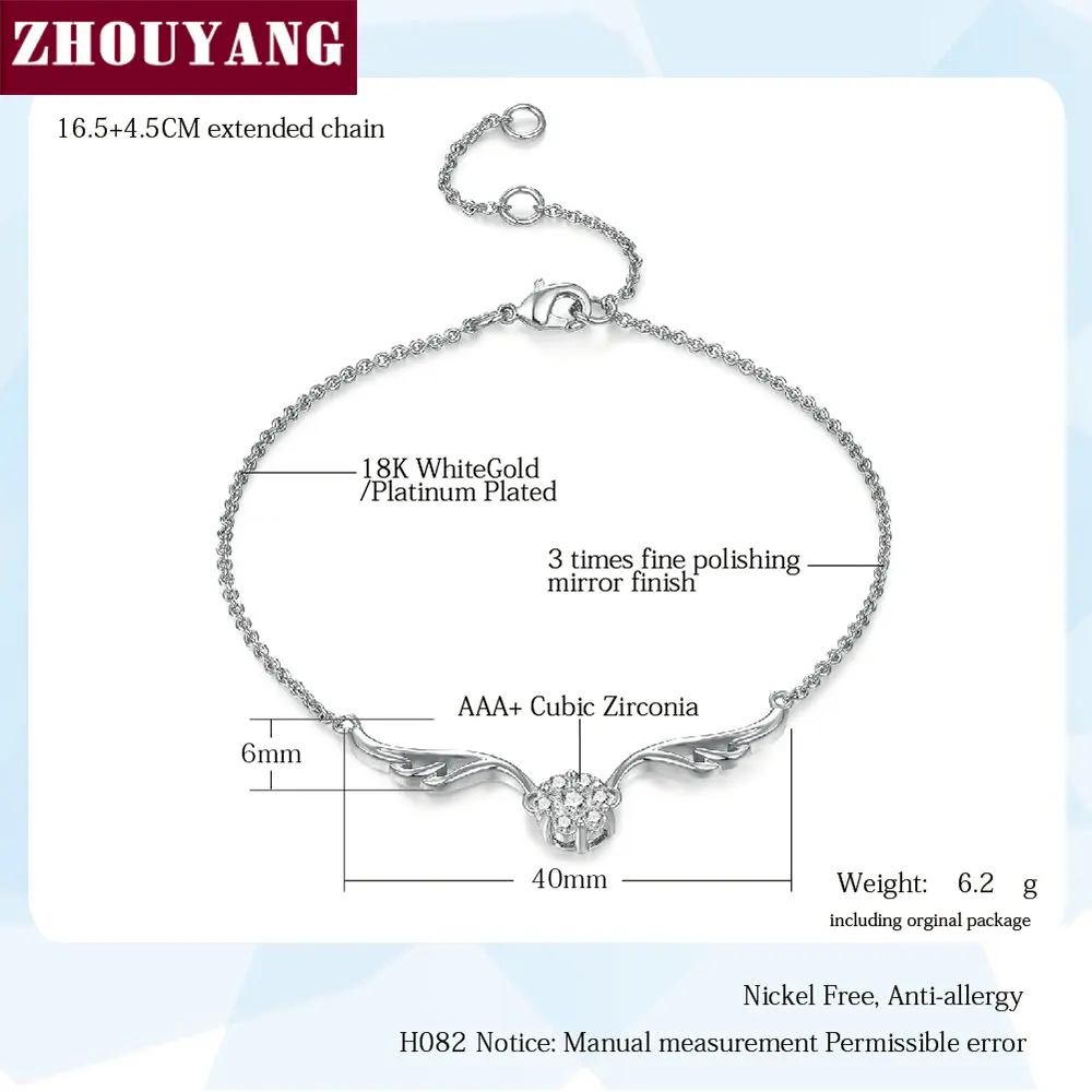 ZHOUYANG, высокое качество, ZYH082, серебристый, Angell, крыло, серебряный цвет, браслет, ювелирное изделие, австрийские кристаллы